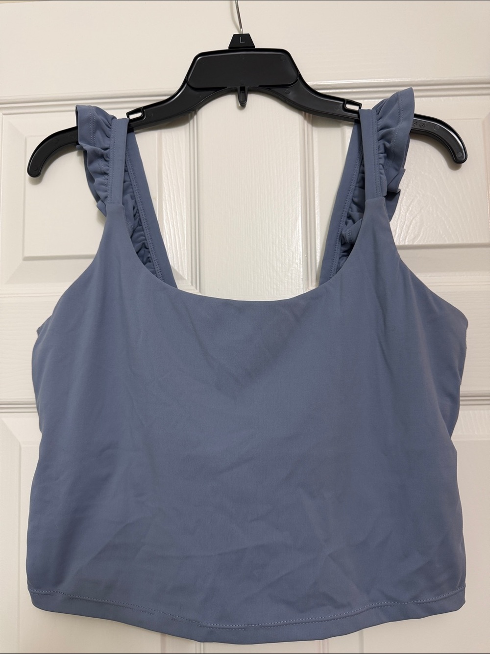 Blogilates Dusty Blue Ruffle Strap Crop Top